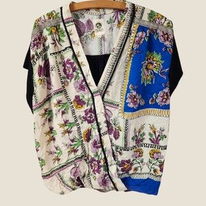 Anthropologie Tiny Cara Wrap Top Blouse Floral Mixed Print Crop Sz M